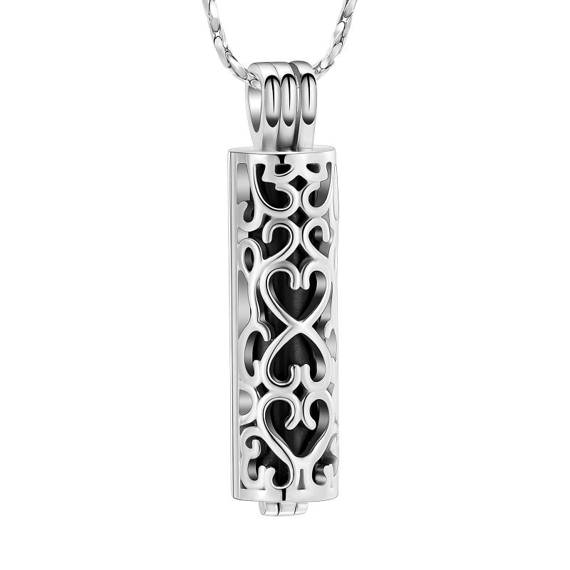 Imrsanl Stainless Steel Cremation Jewelry Ashes Cylinder Vial Urn Necklace for Ashes Charm Memorial Keepsake Cremation Pendant Jewelry (Black) - Image 1